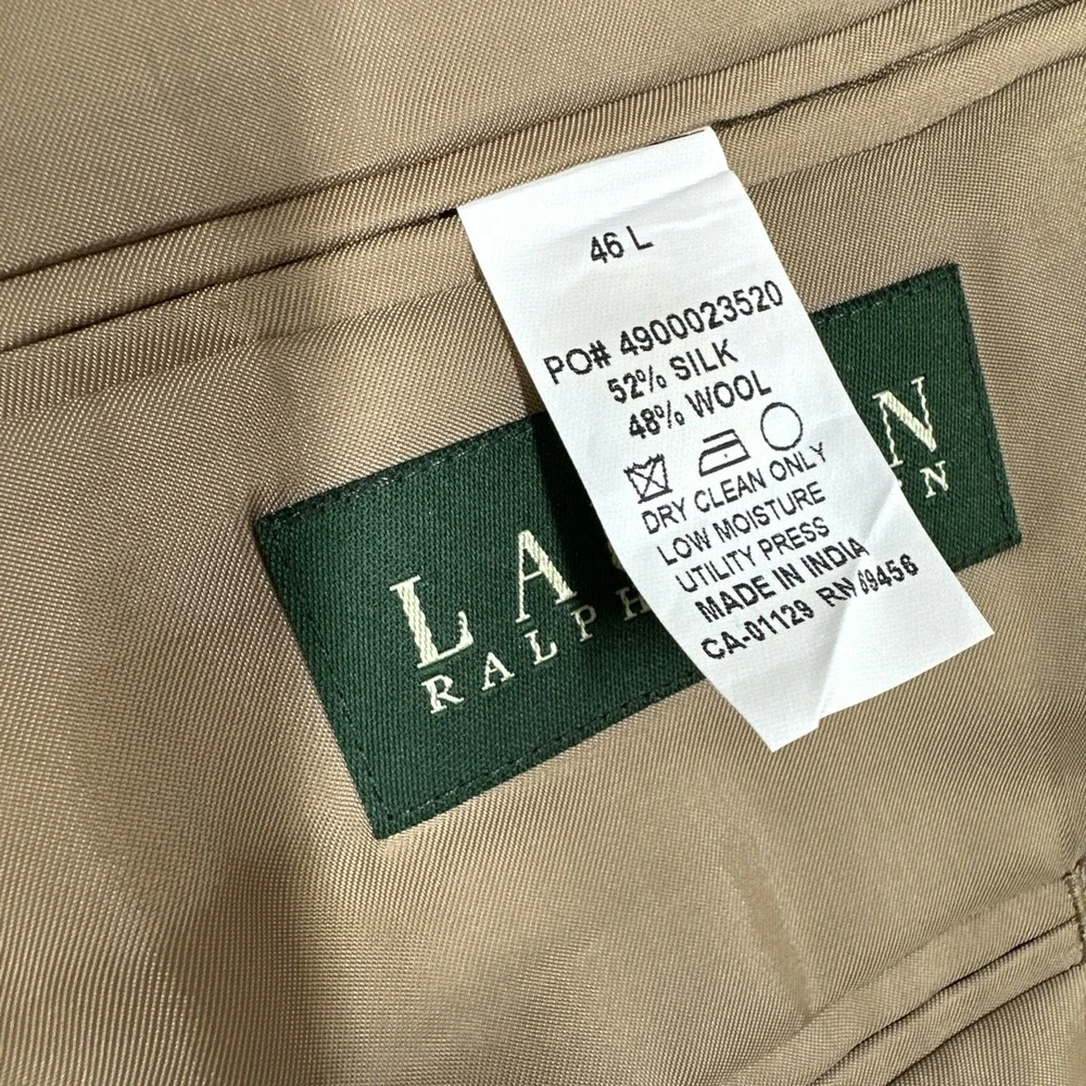 Lauren Ralph Lauren Men's 46L Houndstooth Silk‎ Wool Blend Blazer Tan Sport Coat